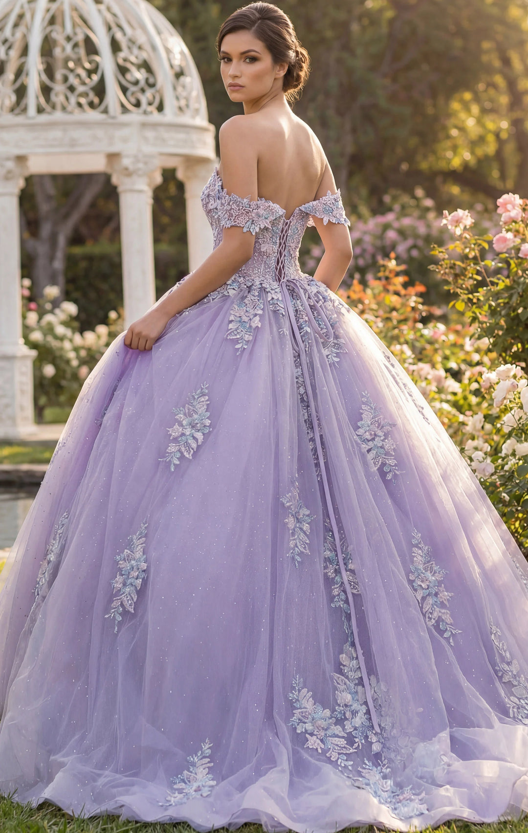 Jovani Q44960 Ball Gown with Off Shoulder Floral Embellishments