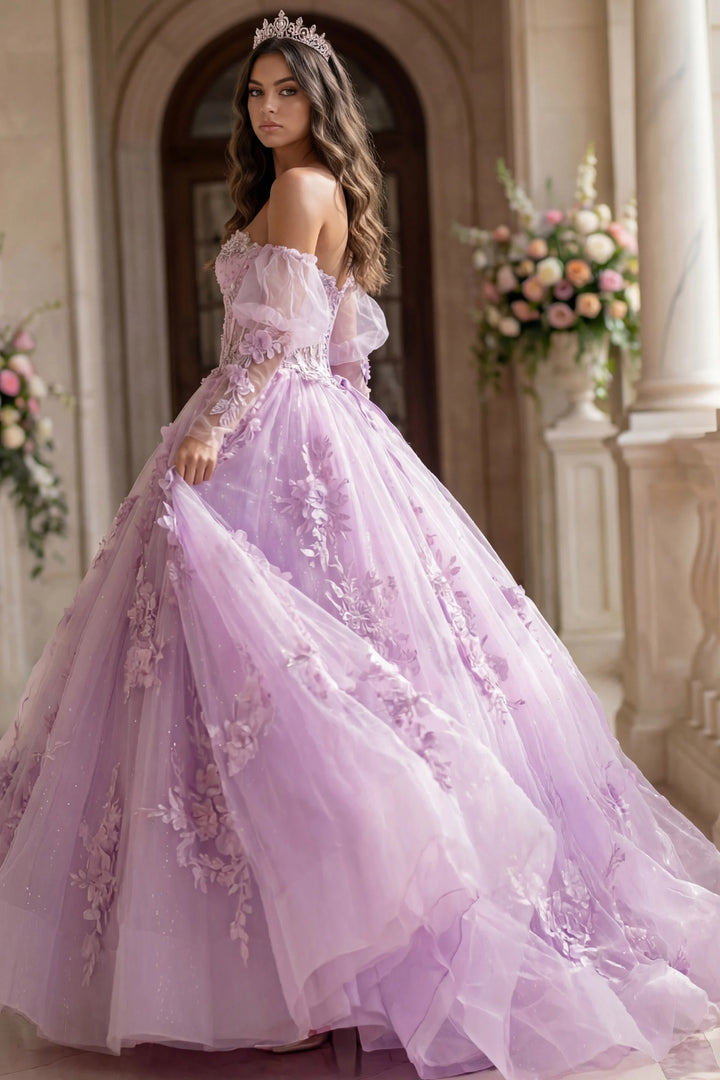 Jovani Q46664 Ball Gown with Sheer Corset and Floral Lace