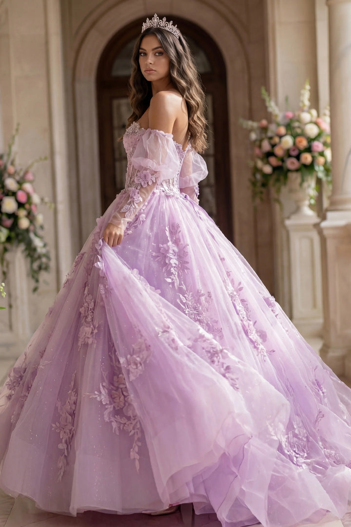 Jovani Q46664 Ball Gown with Sheer Corset and Floral Lace