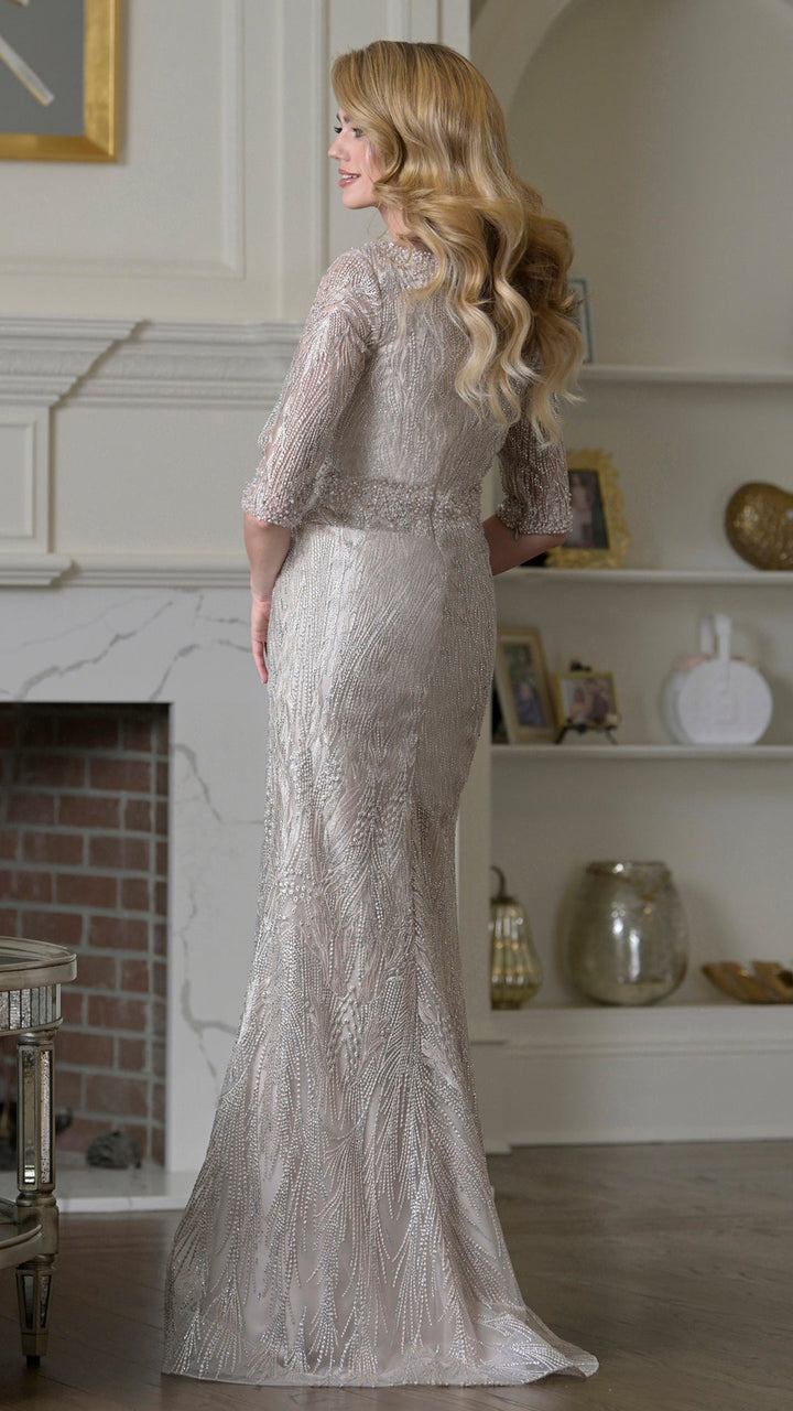 Rina Di Montella RD3530-1 V-Neck Fit-and-Flare Mother of the Bride Dress - back view