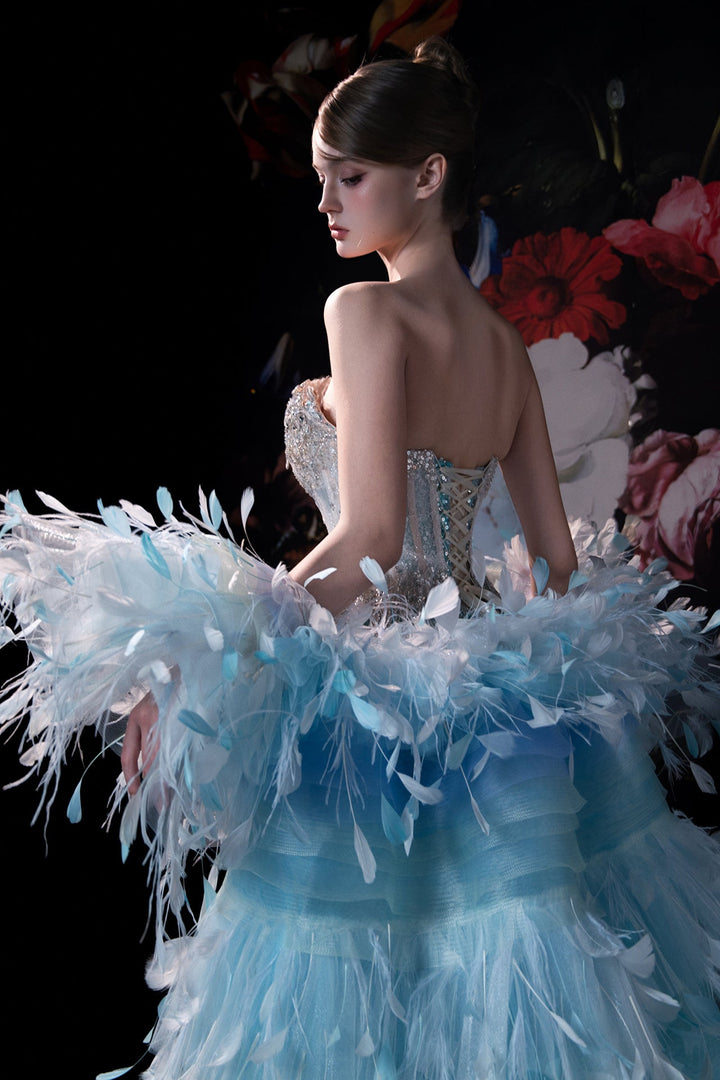 Sculpted Top with Feather Cape - FOSTANI.com