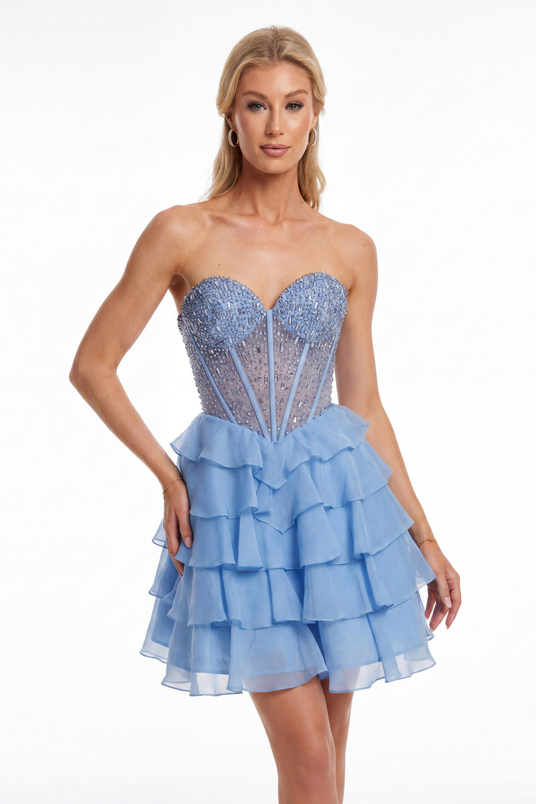 Portia & Scarlett XO218 crystal corset tiered ruffle homecoming dress additional view 3
