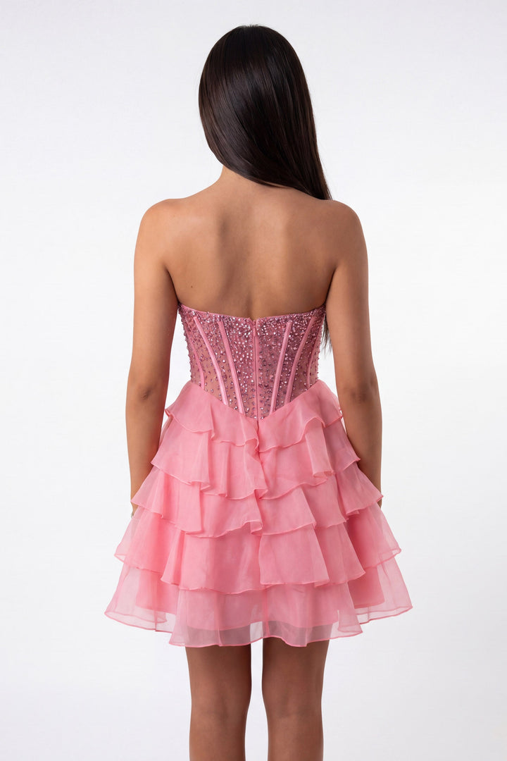Portia & Scarlett XO218 crystal corset tiered ruffle homecoming dress back view