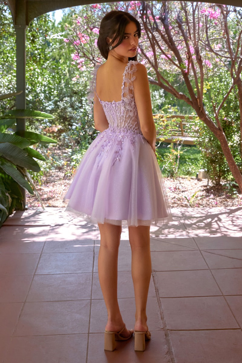 Ladivine CD0249 V-neck illusion corset short homecoming dress back view