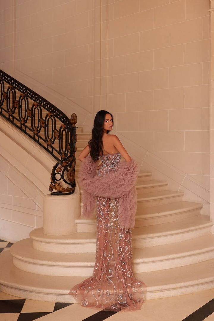 Chic & Holland AZ990093 Strapless Sweetheart Beaded High Slit Evening Dress