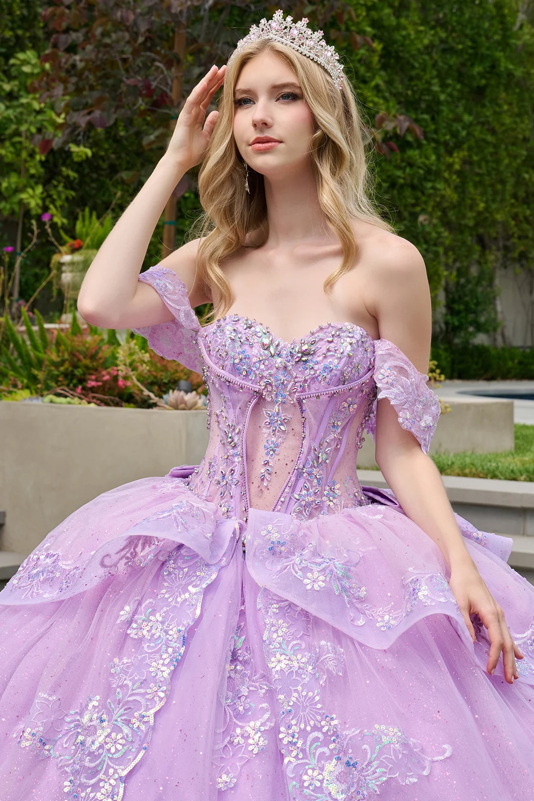 GLS Collective GL3848 open corset quinceanera ball gown front bodice detail view