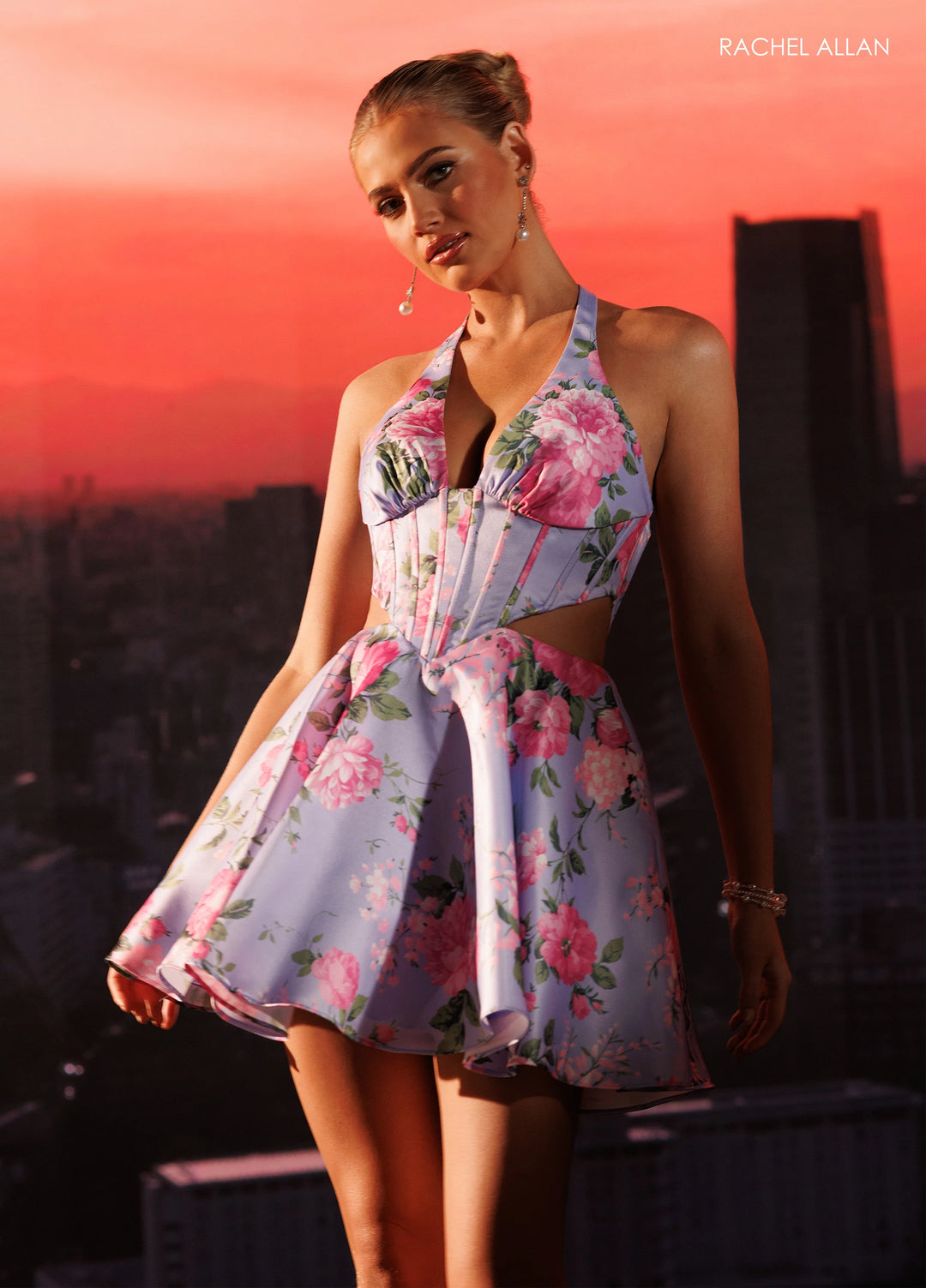 Rachel Allan 40719 Plunging Halter Sleeveless Corset Bodice Dress