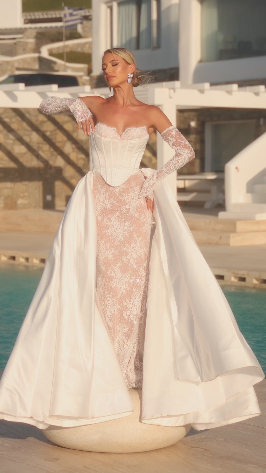 Portia and Scarlett PS26328E Sweetheart Neckline Detachable Sheer Lace Sleeves Corset Bodice Prom Dress 2026