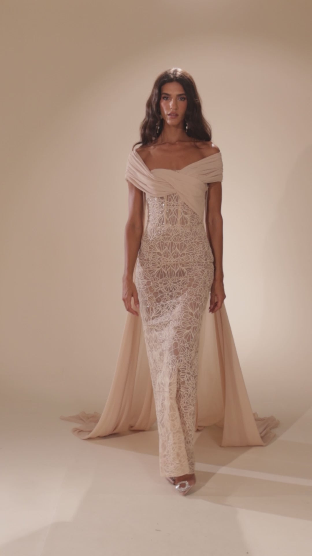 Abdo Aoude D7 Lace Off-Shoulder COUTURE Dress
