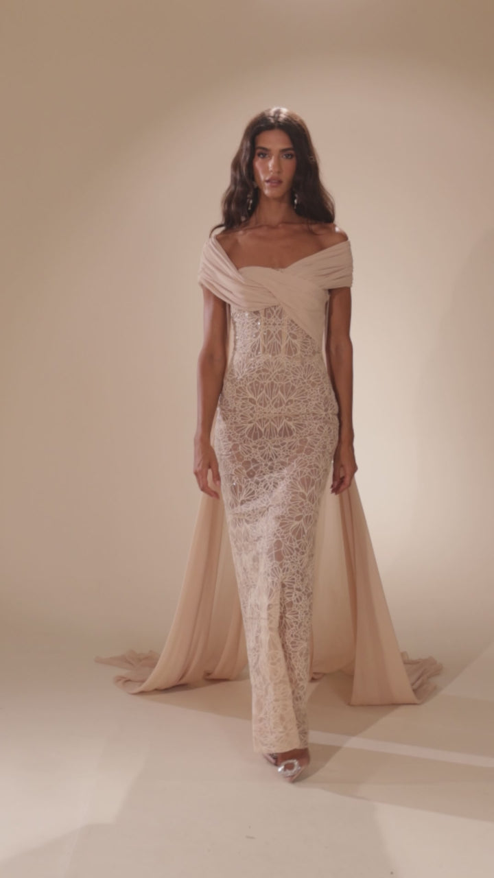 Abdo Aoude D7 Lace Off-Shoulder COUTURE Dress