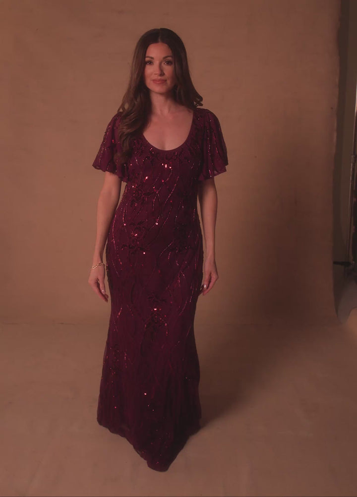 Rachel Allan RB8179 Scoop Neckline Flutter Sleeves Stretch Tulle Mother of the Bride Dress