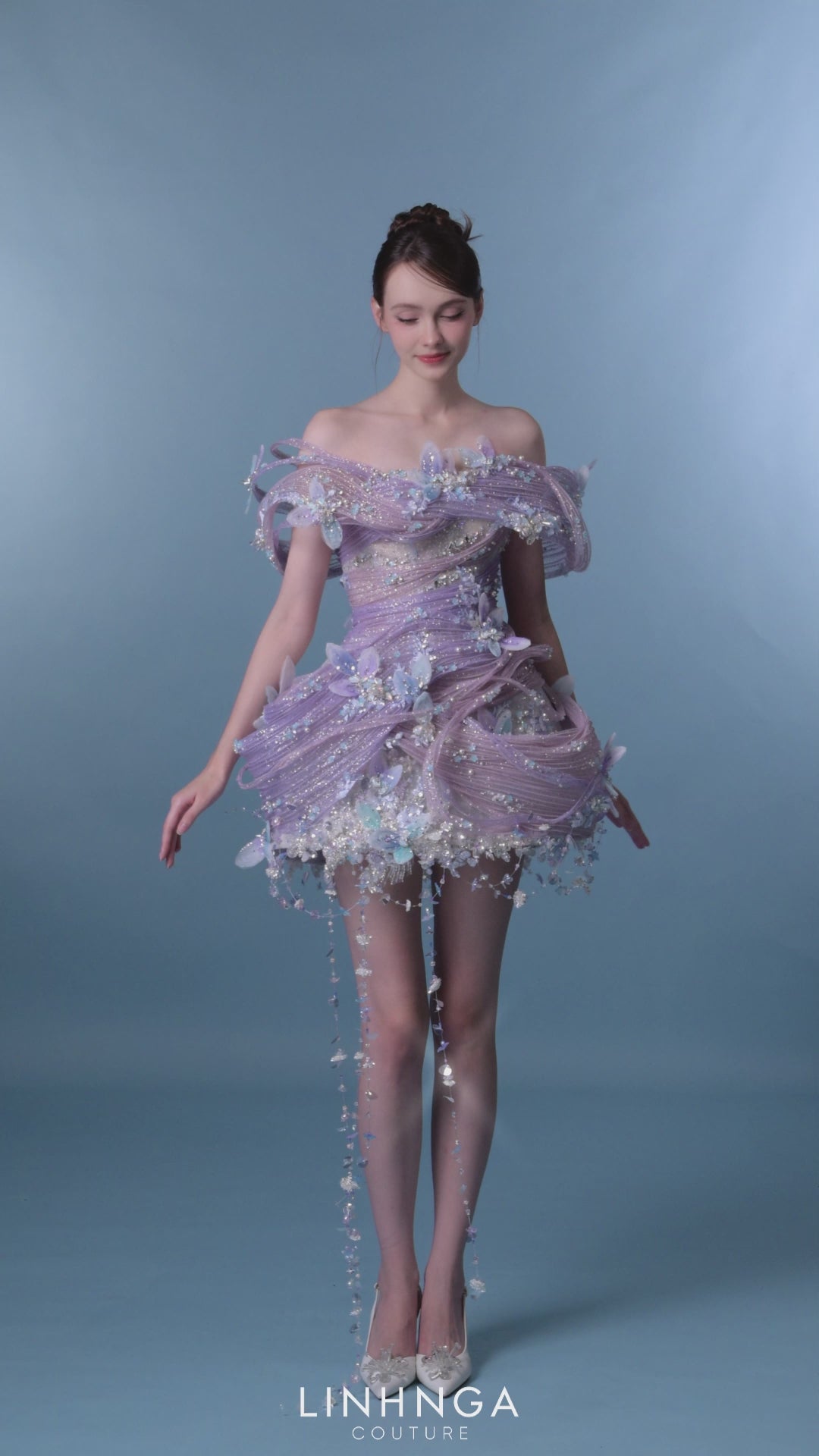 Linh Nga ALT139 Strapless Sleeveless Boned Corset Couture Dress