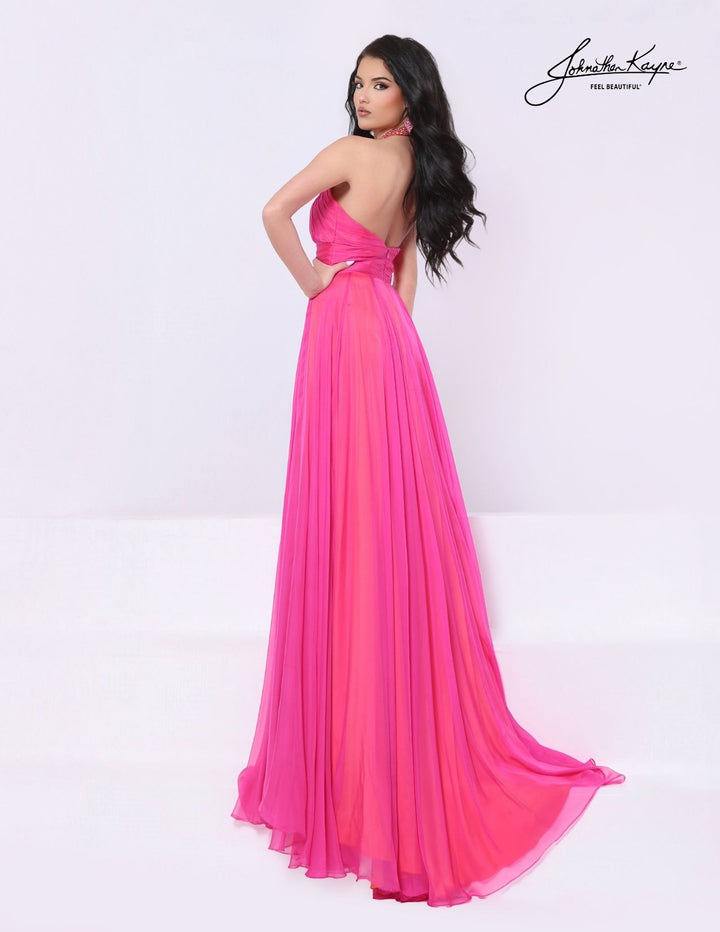 Johnathan Kayne 3329 beaded halter A-line evening gown back view