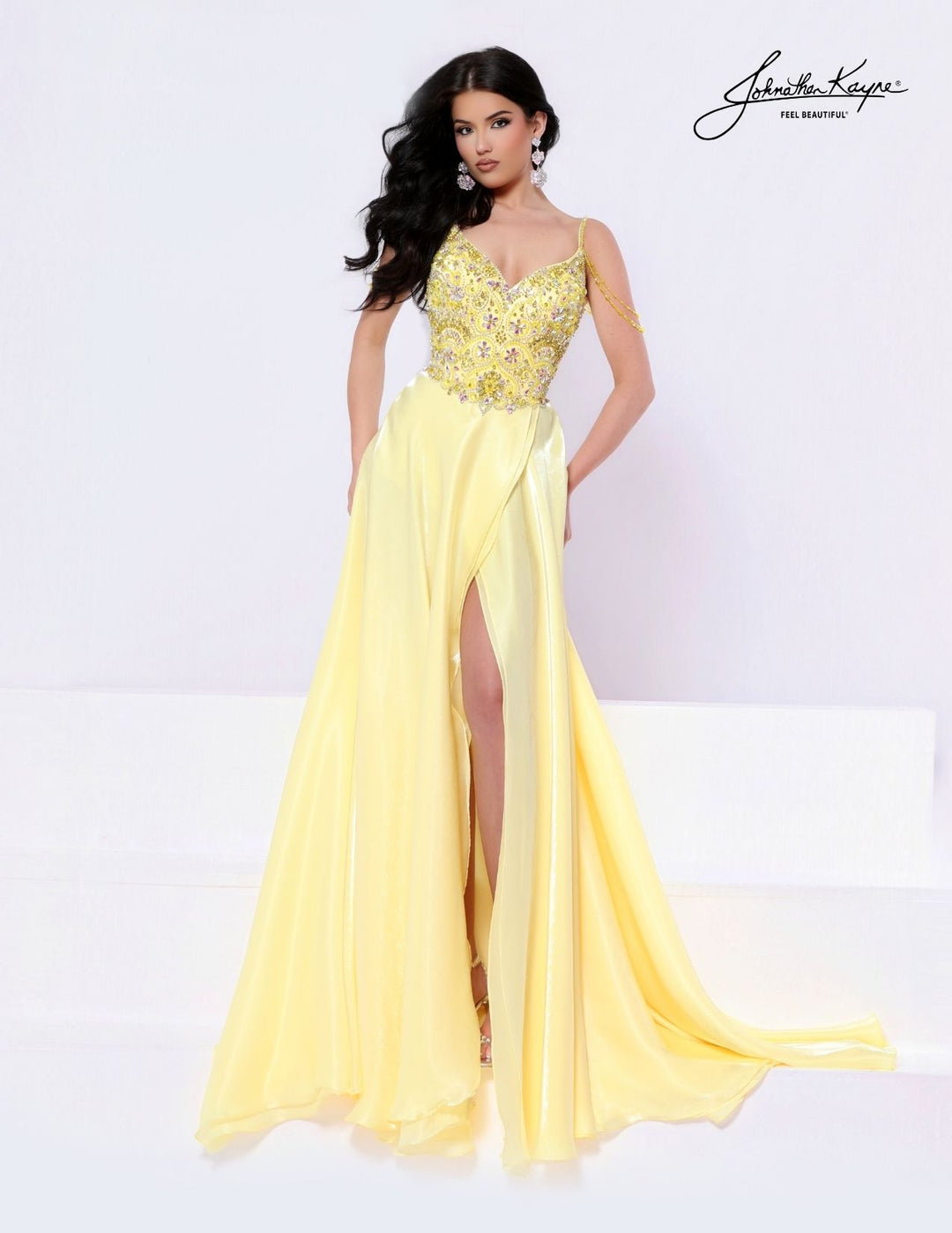Johnathan Kayne 3357 V-neck beaded drape evening gown alternate color front view 2
