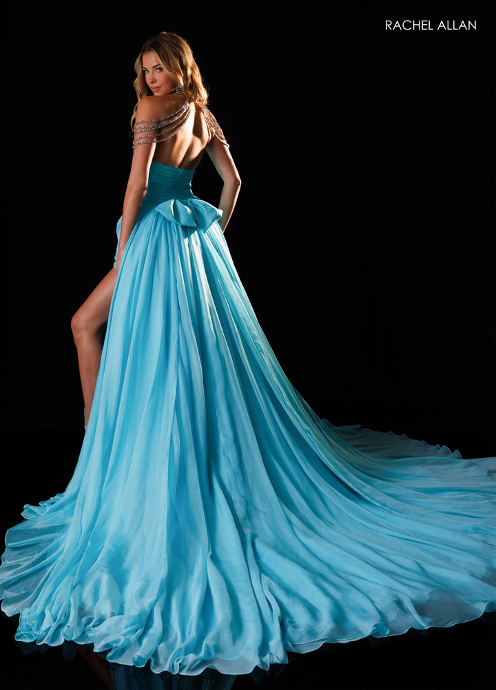 Rachel Allan 50430 Beaded Halter Keyhole A-Line Pageant Dress - FOSTANI.com