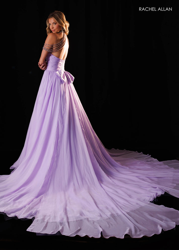 Rachel Allan 50430 Beaded Halter Keyhole A-Line Pageant Dress - FOSTANI.com