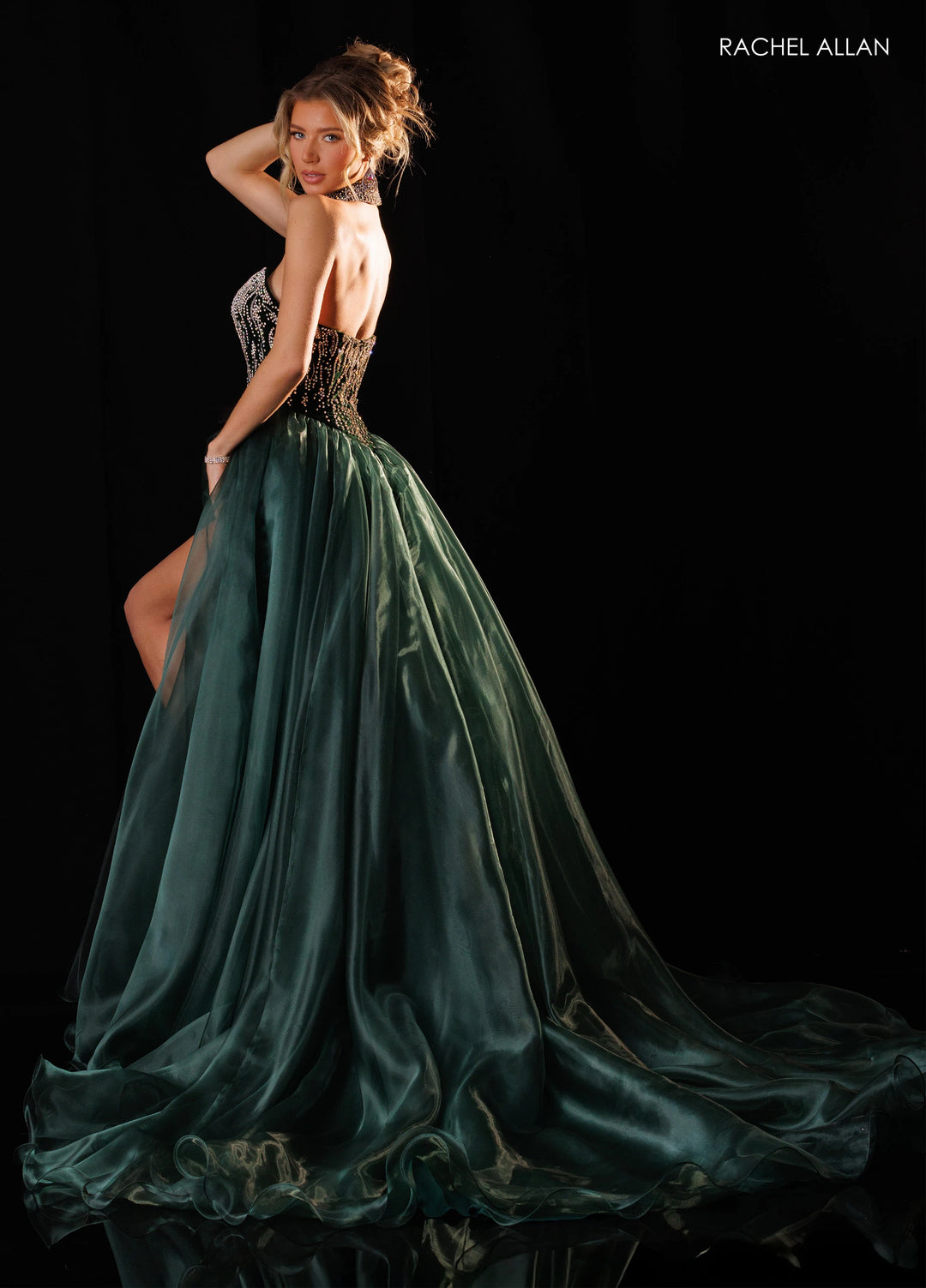 Rachel Allan 50434 Plunging Beaded Corset A-Line Pageant Dress - FOSTANI.com