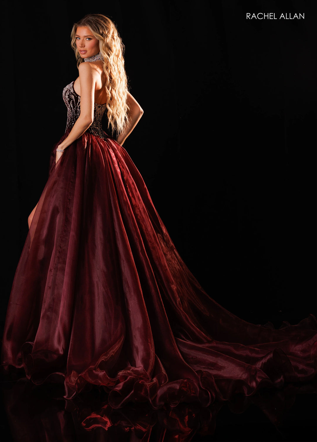Rachel Allan 50434 Plunging Beaded Corset A-Line Pageant Dress - FOSTANI.com
