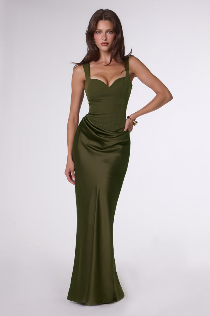 Amoris T742 curved neckline structured corset dress front view
