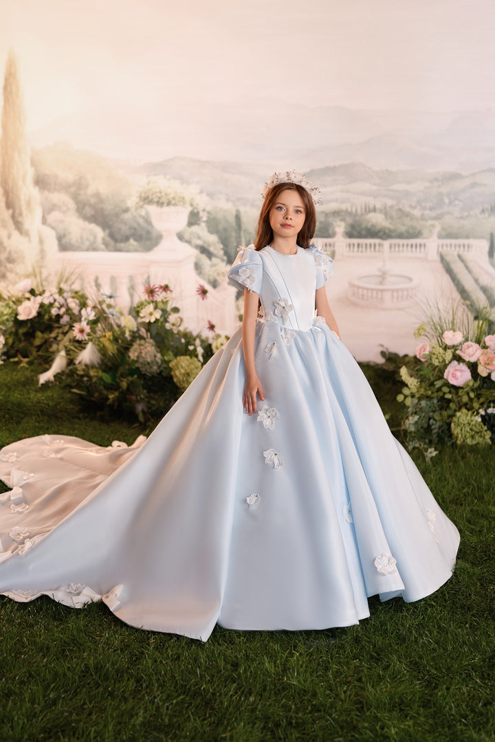 بنتيلي 3913 فستان أطفال بنات منفوش بظهر مفتوح وزهور بارزة
